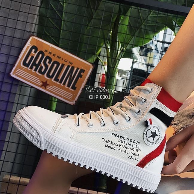 สินค้าพร้อมส่ง รองเท้าผ้าใบหุ้มข้อนำเข้าสไตล์แบรนด์ดัง วัสดุผ้าแคนวาสและหนังPU ดีไซน์ขอบ งานสวย คุณภาพดีคุ้มราคาจ้า