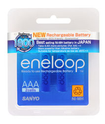 ZFB056 ถ่านชาร์จ Sanyo Eneloop Size AA ชาร์จได้ 1800ครั้ง จำนวน 2 ก้อน ของแท้ Made In Japan สำเนา