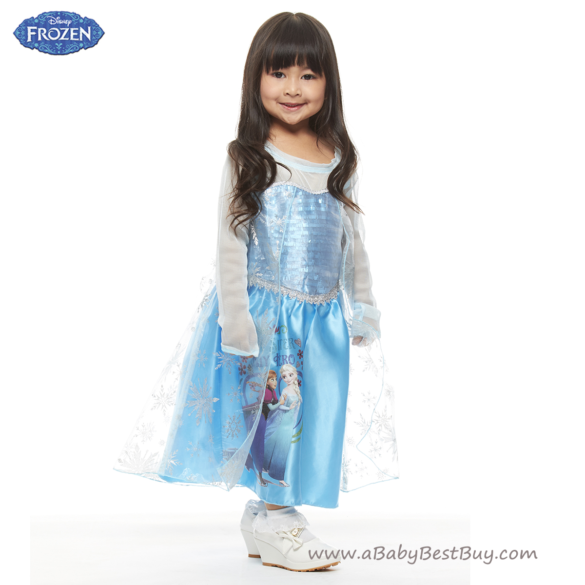 ฮ ( 4-6-8-10 ปี ) ชุดเดรสยาว สีฟ้า แขนยาว ลายเจ้าหญิงโฟรเซ่น ดิสนีย์แท้ ลิขสิทธิ์แท้ (สำหรับเด็ก4-6-8-10 ปี)