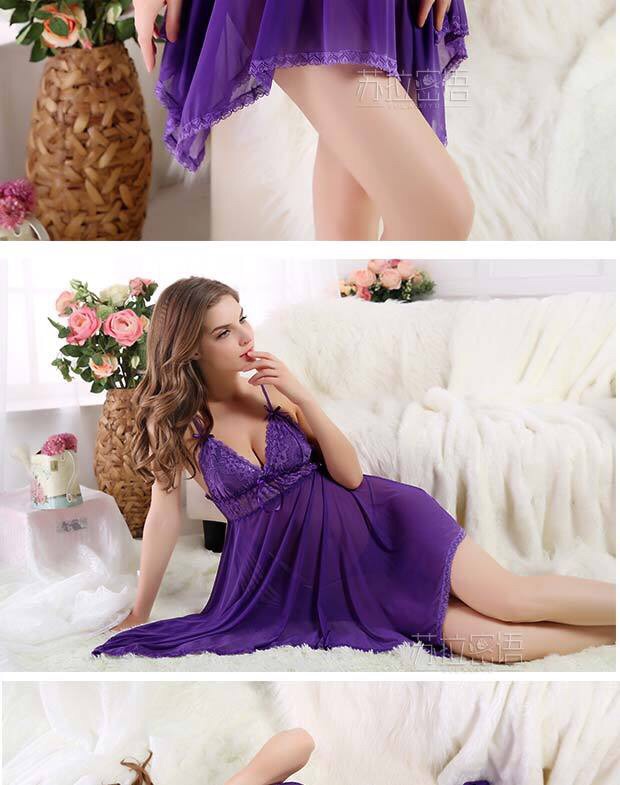 ชุดนอนเซ็กซี่ ชุดนอนซีทรู แต่งลูกไม้ ช่วงอก สีม่วงเข้ม ชายเล่นระดับ เนื้อผ้าเกรดพรีเมี่ยม ทิ้งตัว สวยหรู มากคะ +G-string เข้าชุดคะ