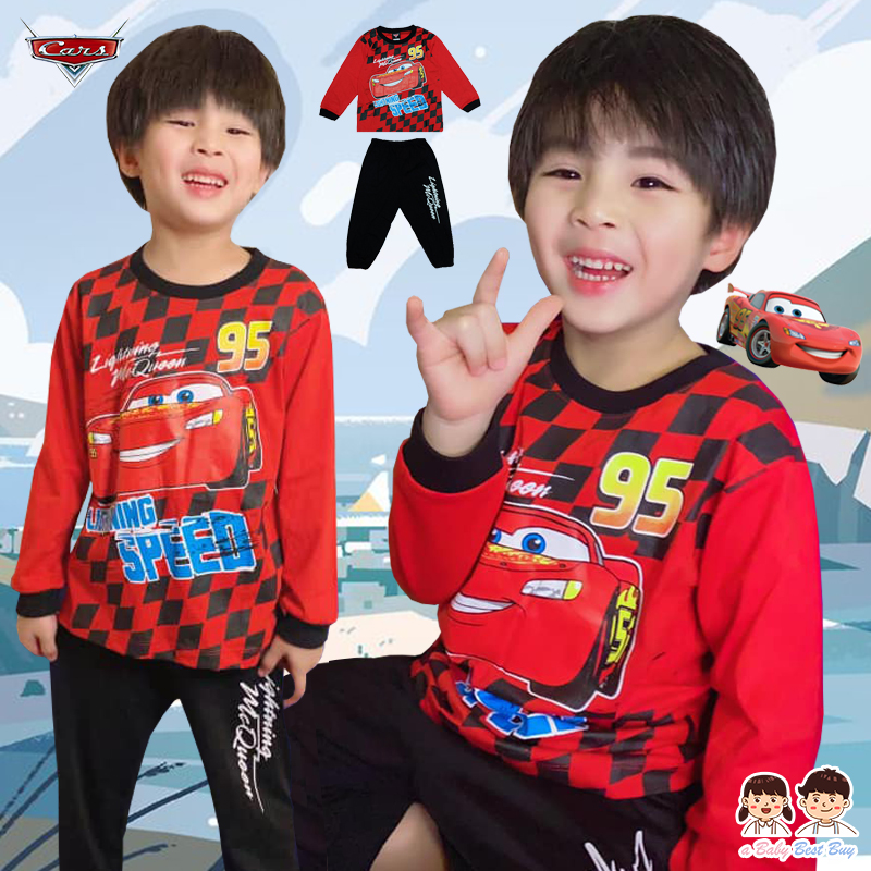 ( Size S-M-L-XL ) ชุดนอนเด็กผู้ชาย Disney Cars เสื้อแขนยาวสีแดง กางเกงขายาว สุดเท่ห์ ลิขสิทธิ์แท้ (สำหรับเด็กอายุ 2-8 ปี )