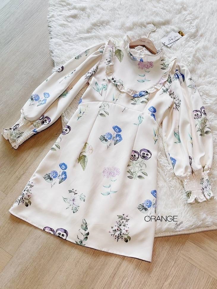 NEW ARRIVALS By Orange Juice Dress เดรสสั้นพิมลาย แต่งระบาย