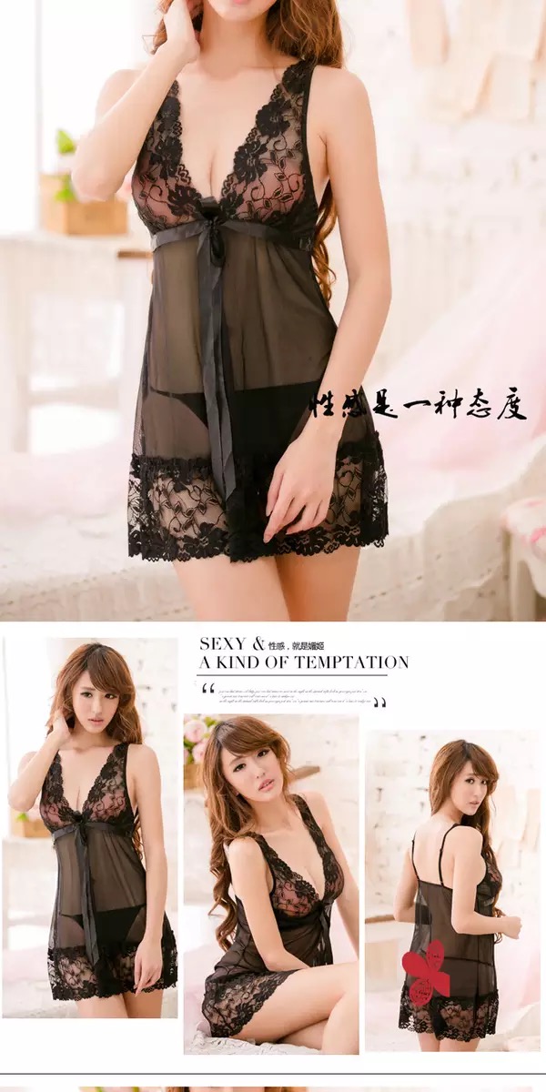 ชุดนอนเซ็กซี่ ชุดนอนซีทรู ชุดนอนสายเดี่ยว แต่งลูกไม้ สีม่วงเข้ม ติดริบบิ้น เพิ่มความหวานใต้อก เนื้อผ้าทิ้งตัว เกรดPremium สวยเซ็กซี่ ยั่วยวนมากๆคะ+G-string