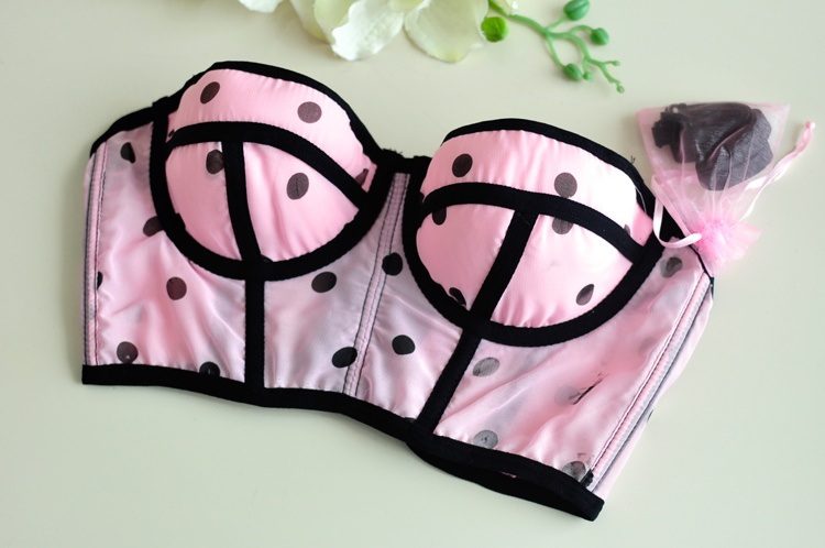 ชุดชั้นในเซ็กซี่ ชั้นในเต็มตัว งานเกรดพรีเมี่ยม ส่งญี่ปุ่น สีชมพูอ่อน ลายจุด แต่งขอบ ดำ 34B/34C