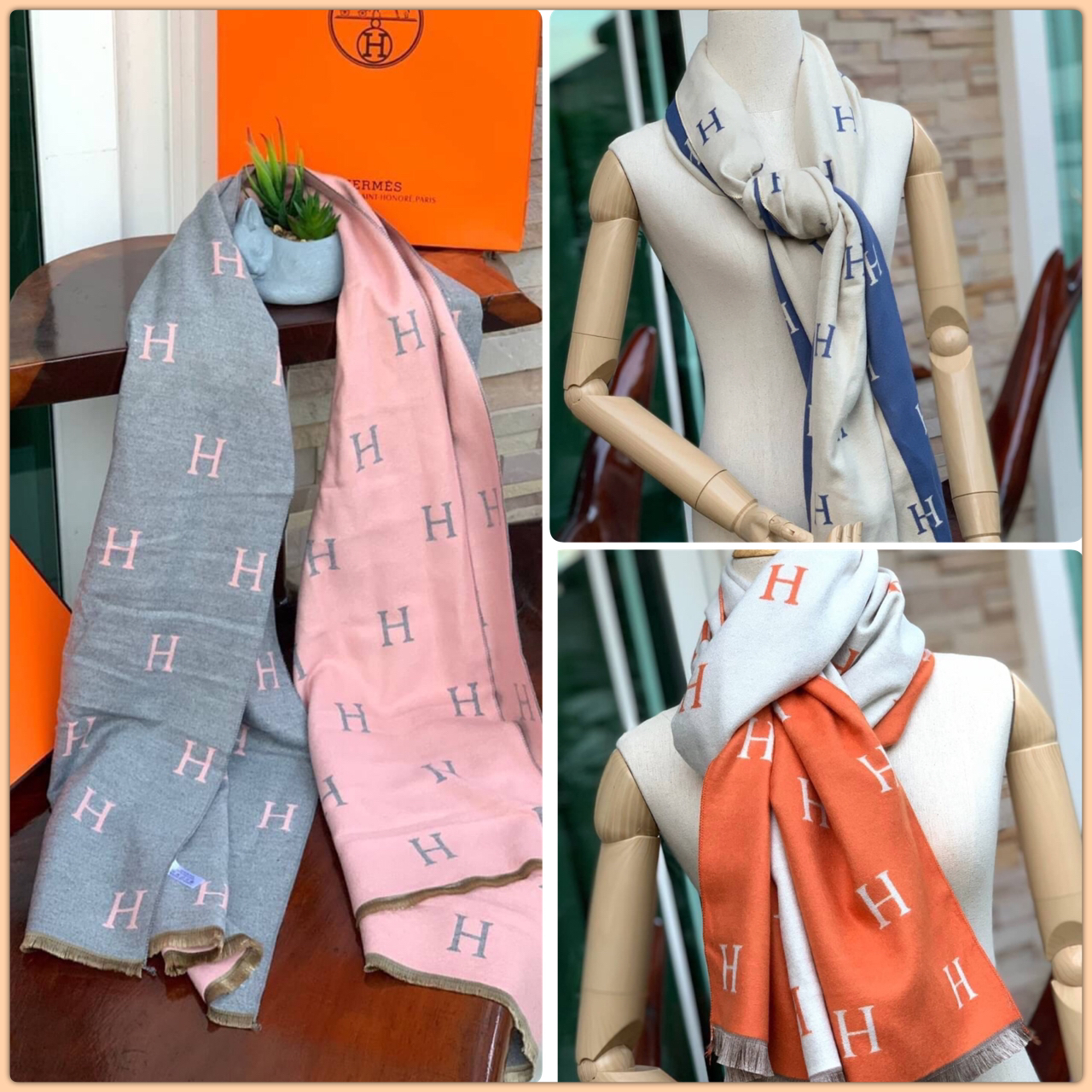 Hermes Women’s Scarves Accessories อีกหนึ่งแบรนด์ดังจากปารีส ด้วยงานพรีเมี่ยมกิ้ฟ ส่งมอบความรู้สึกดีๆให้กับคนที่คุณรัก ในรูปแบบผ้าพันคอและผ้าคุมไหล่ผืนใหญ่ให้ความอบอุ่น ถักทอด้วยผ้าcashmere ผ้าเนื้อดี สัมผัสนุ่มมือ ทอลายในตัว สีและลายคมชัด เหมาะสำหรับเป็น