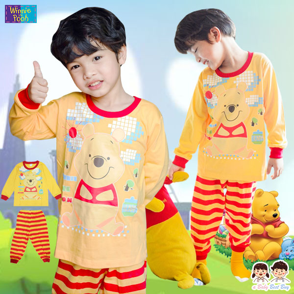 ( Size S-M-L ) ชุดนอนเด็ก Disney Winnie The Pooh เสื้อแขนยาว กางเกงขายาว สุดเท่ห์ ลิขสิทธิ์แท้ (สำหรับเด็กอายุ 2-6 ปี )