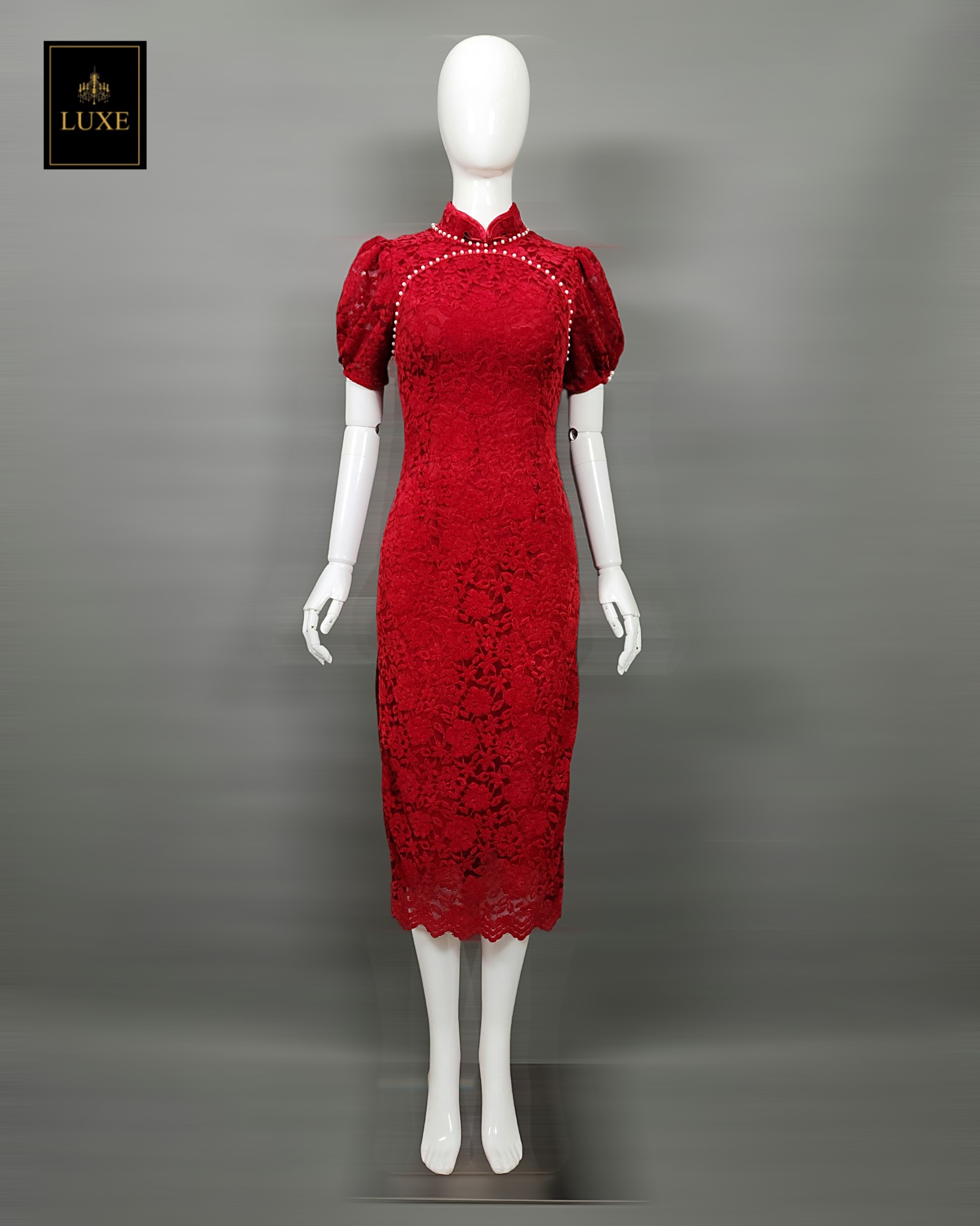 เดรสแฟชั่น เดรสกี่เพ้าแขนตุ๊กตา แพทเทิร์นสวยเข้ารูป ดีเทลแต่งคอเสื้อด้วยมุก