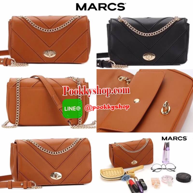 ไอเท็มแนะนำ! NEW ARRIVAL! MARCS QUILTED SHOULDER BAG WITH CHAIN กระเป๋าสะพายหนังแกะสังเคราะห์ลายตารางอยู่ทรงสวยคลาสสิคสไตล์ Chanel ขนาดมินิกำลังน่ารัก เปิดปิดด้วยล๊อตบิดอะไหล่ทองภายในมีฝาปิดมิดชิด มีโลโก้และช่องซิปกลางแยกเป็นสัดส่วน ใส่กระเป๋าสตางค์ยาว มื