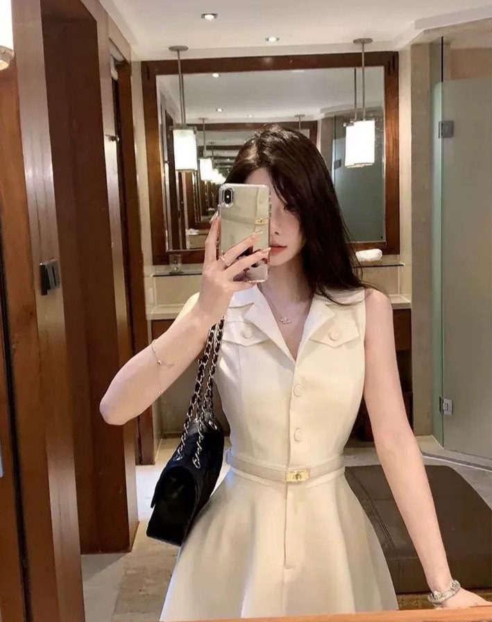 เดรสแฟชั่น เดรสคอปก เรียบหรูสไตล์ลูกคุณ โทนสีแอปริคอท