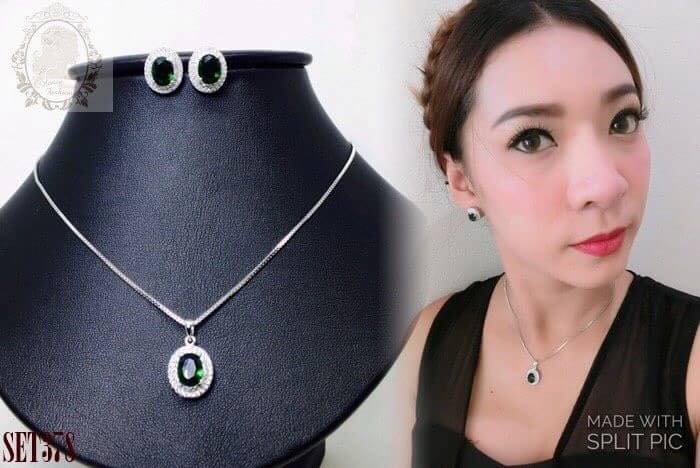 เซตสร้อยเจ้าหญิงเซตเล็กสร้อยคอแบบสั้นชุบทองขาว 18k โชว์จี้ ต่างหูเข้าเซตเป็นแบบเรียบหรู ชุบทอง18k ล้อมเพชรcz สองแถวหรูหรามากๆ