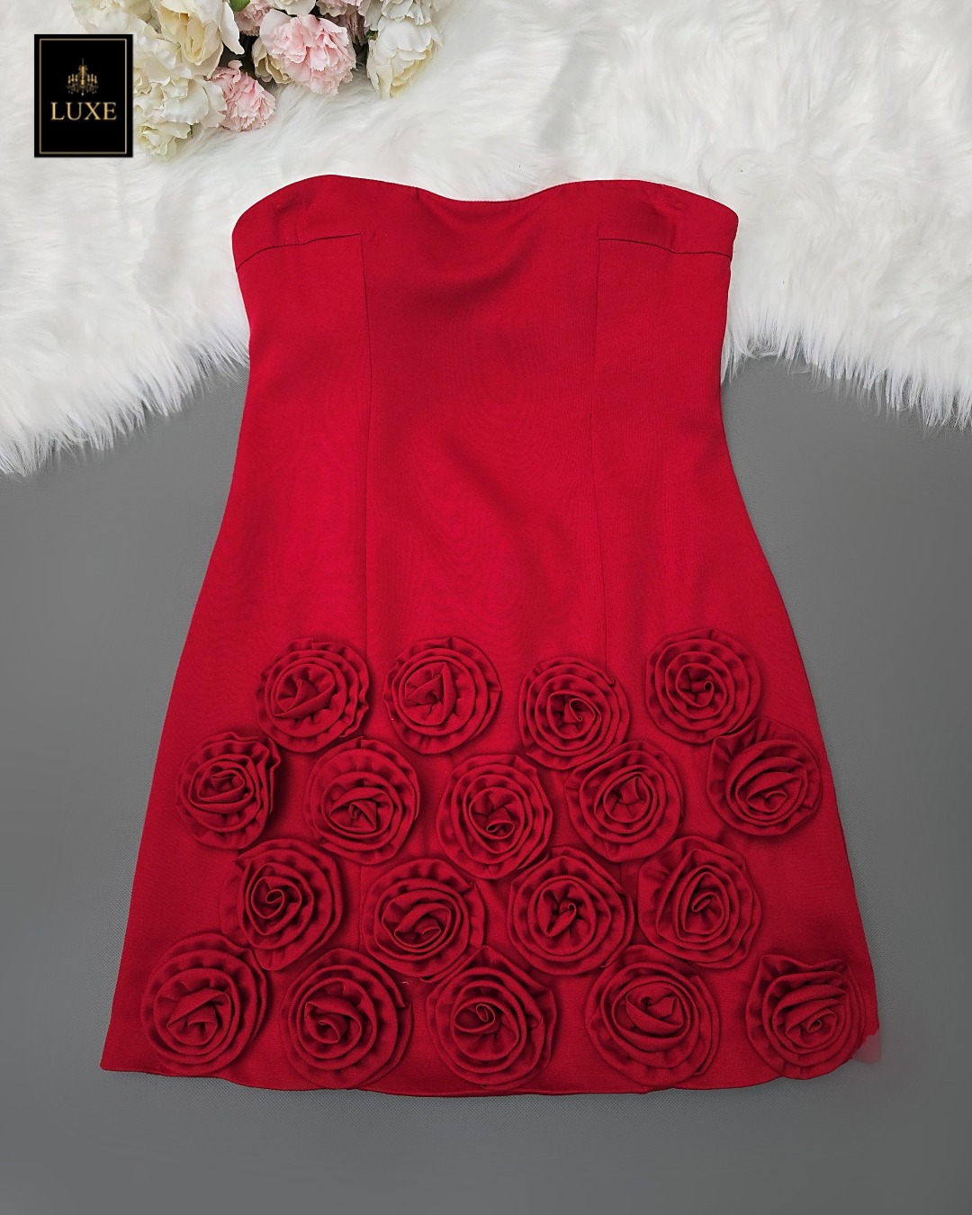 เดรสแฟชั่น เดรสเสื้อเกาะอก กระโปรงทรงเอ ทำจากผ้าฝ้ายผสมโพลีเอสเตอร์ เนื้อนุ่มยืดหยุ่น ใส่สบาย