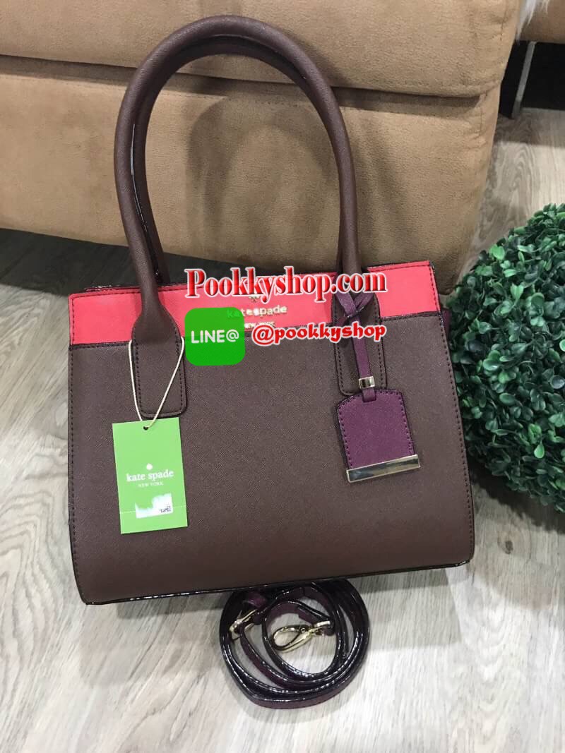 พร้อมส่งรุ่นหายาก! Kate Spade New York Women's Cameron Street Candace Satchel (Apple jelly / Merlot / Mahogany) กระเป๋าถือหรือสะพายหนัง Saffiano สวยอยู่ทรงสไตล์ PRADA รุ่นนี้โดดเด่นที่สี Multicolor สุดชิค ด้านหน้าประดับโลโก้แบรนด์อะไหล่ทอง พร้อมสายสะ