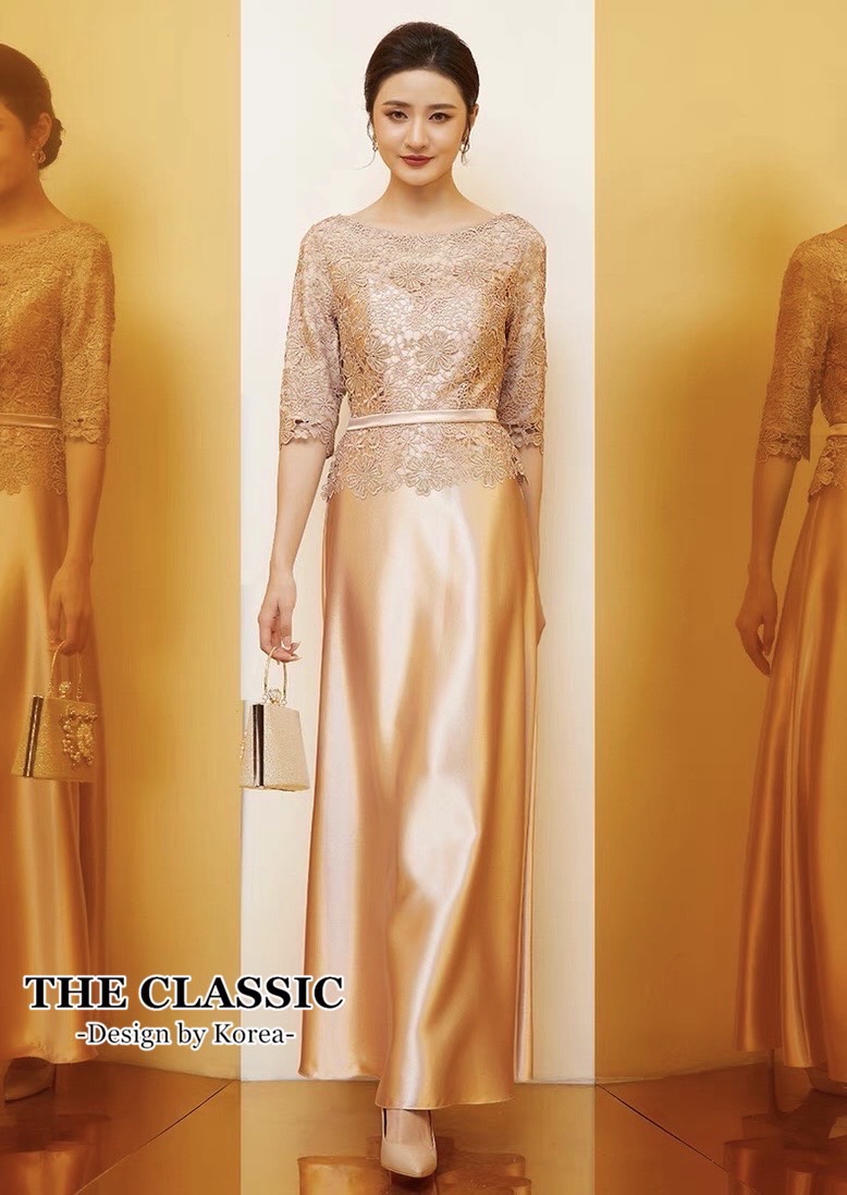 เดรสแฟชั่น เดรสยาวออกงาน ช่วงบนใช้ผ้าลูกไม้ทอแน่นอย่างดี