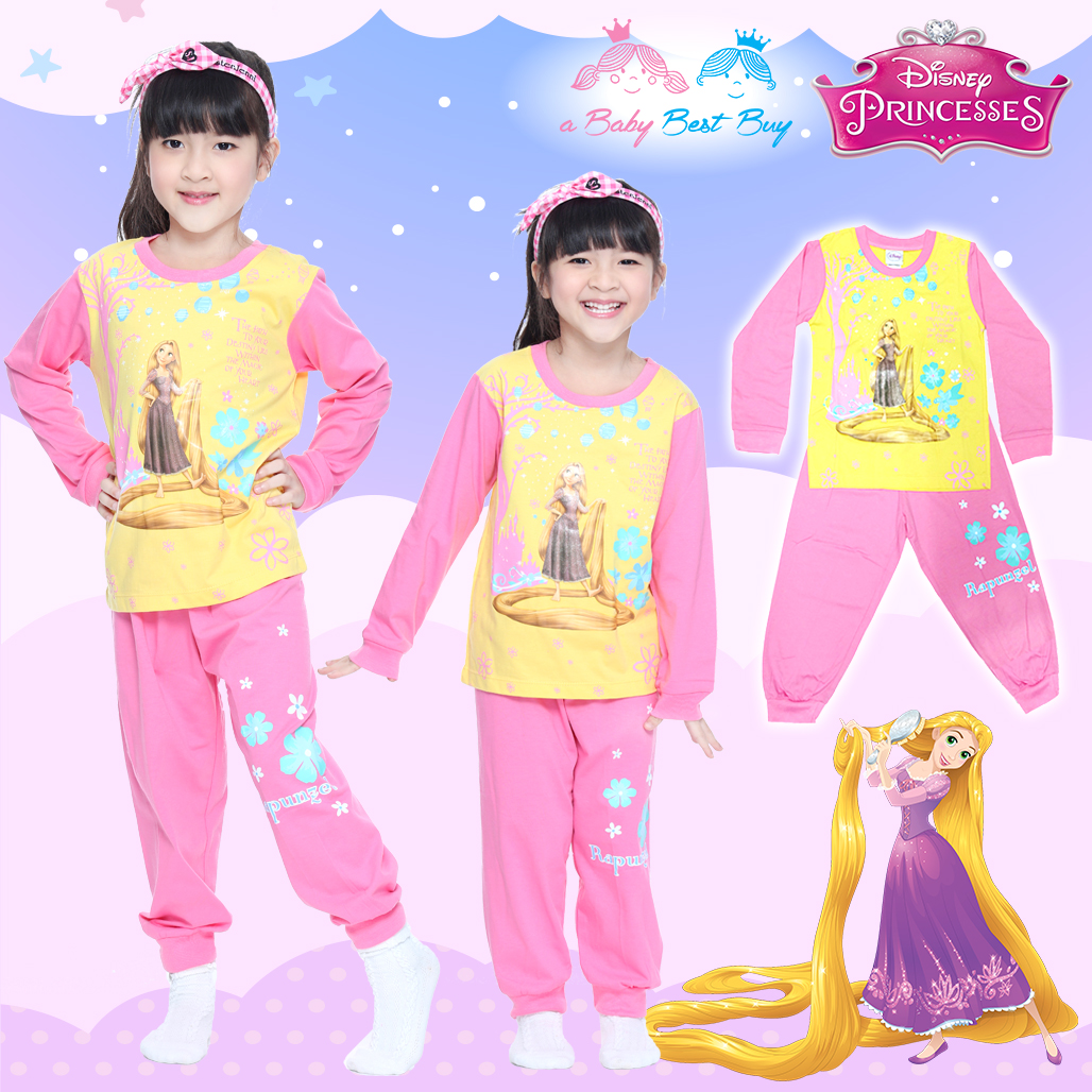 ฮ (4-6-8 ปี ) ชุดนอนเด็ก Disney Rapunzel เสื้อแขนยาว สีเหลือง กางเกงขายาวสีชมพูสุดน่ารัก ดิสนีย์แท้ ลิขสิทธิ์แท้ ( 4-6-8 ปี )