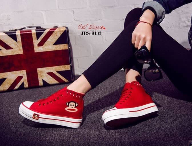 สินค้าพร้อมส่ง รองเท้าผ้าใบแพลตฟอร์มนำเข้า Style Paul Frank น่ารัก วัสดุผ้าแคนวาส ส้นหนัง PU พื้นรองเท้าพื้นยางไม่ลื่นจ้า เสริมส้นด้านใน สาวแนวสปอร์ตห้ามพลาดจ้า