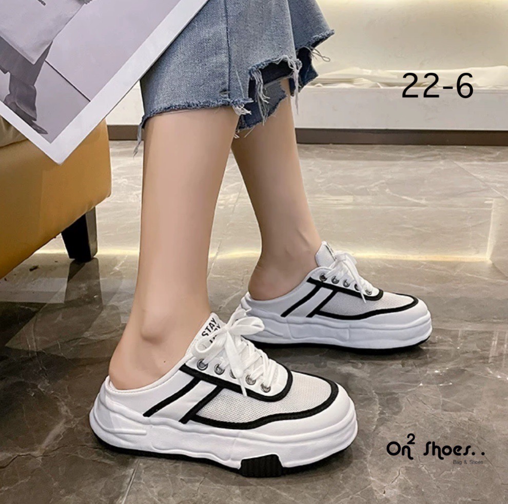 New‼️รองเท้าผ้าใบแฟชั้นสไตล์แบรนด์ รองเท้าผ้าใบเปิดส้น ส้นสูง 2.5" สวยเทห์ เปะปังมากงานสวยล้ำไม่ซ้ำใคร งานจริงใส่สวยมากใส่ง่าย งานดี วัสดุเกรดดีทุกชิ้นค่ะ