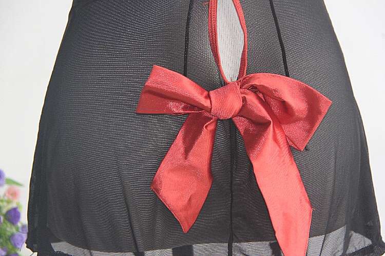 ชุดคอร์เซ็ต เดรสสั้น ชุดรัดทรง สไตล์คอร์เซ็ต แต่งริบบิ้นผูกหลัง สีดำ แต่งขลิบลูกไม้ส้ม มีดันทรงในตัว +สายรัดถุงน่อง Size M (B75 /C70) งานนอก สวยเทพเลยคะ