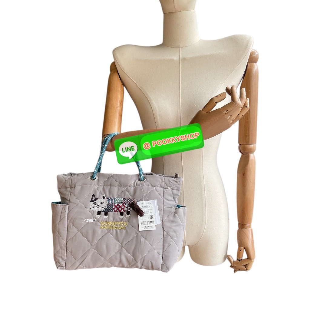 กระเป๋าโท้ท Kusuguru Japan Matilda-san กระเป๋าผ้าโพลีเอสเตอร์แบบสะพายข้างลายแมว Matilda จากคอลเลคชั่น 2025