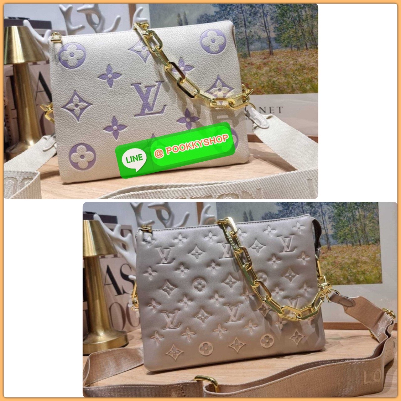 LV coussin pm bag 🔆 Details กระเป๋าสะพายกึ่งคลัชท์ สุดล้ำ ดีไซน์ใหม่ สีลิมิเต็ด ล่าสุดจากเคาน์เตอร์ duty free มาแรงมาก ด้วยความสวยปังตั้งแต่แรกเห็น มาพร้อมสาย 2 เส้น สวยลัคชูแบบสับๆ มีสายโซ่ที่มีดีเทลละเอียดไม่ซ้ำ และสายสปอร์ตครอสบอดี้ ที่จะคล้องไ