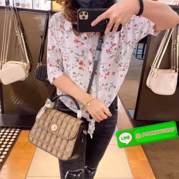 NEW IN💥>>รุ่นหายากก็มา แย่งกันแทบไม่ทัน🌺🌈//>>COACH MARLIE TOP HANDLE SATCHEL IN SIGNATURE CANVAS WITH QUILTING(COACH C5645) 🌺กระเป๋าถือ สะพาย วัสดุหนังแคนวาส ตัดขอบดีเทลด้วยหนังแท้ ขึ้นทรงสวยมากๆ //มีสายสะพายยาว