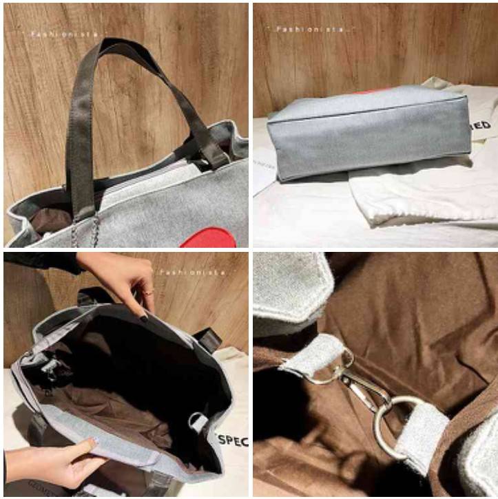สินค้ามาใหม่พร้อมส่งค่ะ กระเป๋าสะพาย Dumplings Tote Bag วัสดุผ้าแคนวาสหนานุ่มเนื้อดี แต่งปักลายหัวใจสีคอนทราสสวยเด่น เปิดปิดด้วยซิป ด้านในเป็นช่องโล่งกว้างจุของได้เยอะมาก มีซิปผนังแยก มาพร้อมกระเป๋าห้อยใบเล็กเข้าชุด ใส่เหรียญใส่ของกระจุ๊กกระจิ๊กได้ค่ะ ปาก