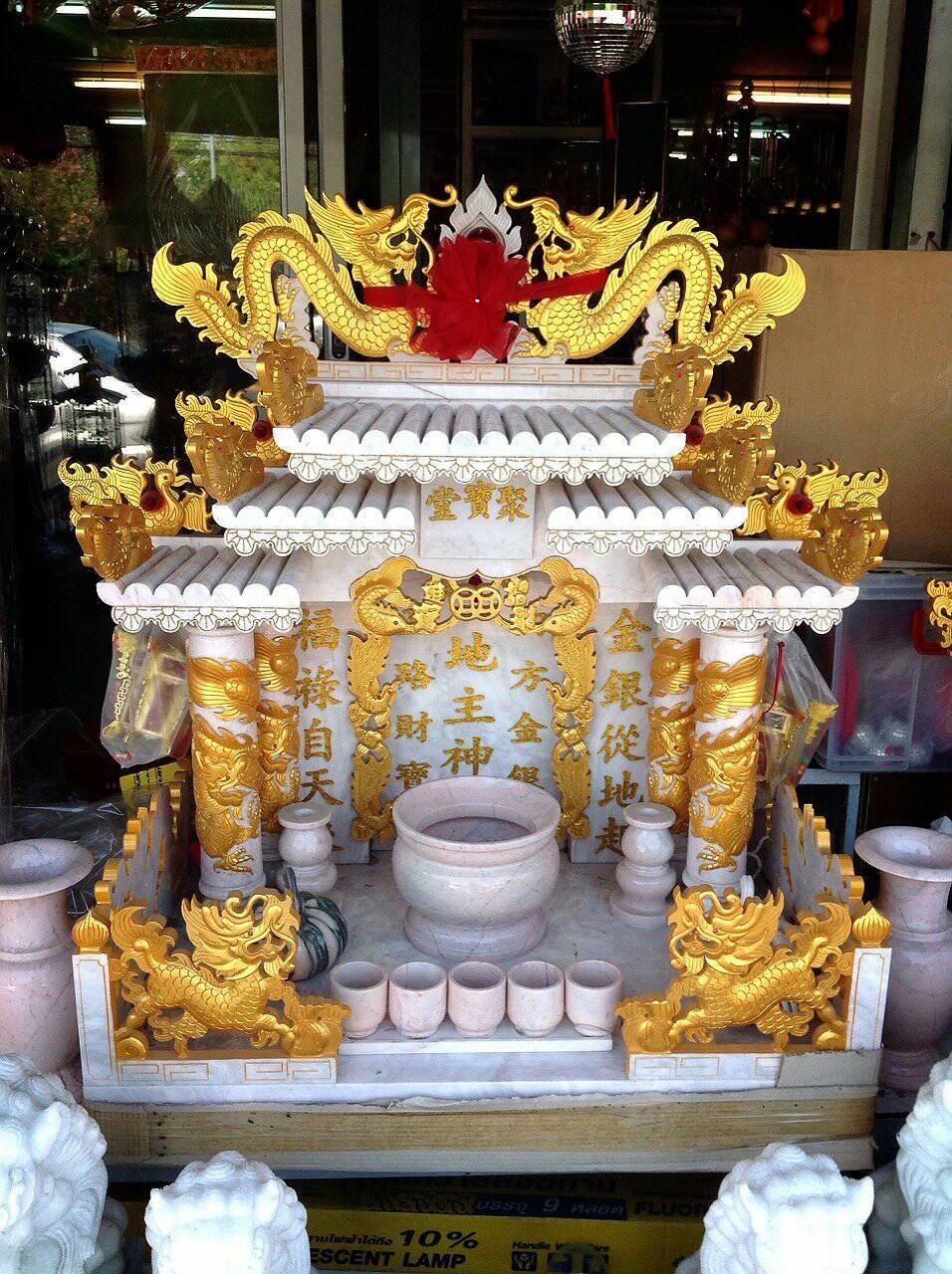 ศาลเจ้าที่หินอ่อน (ตี่จู้หินอ่อน ตี่จู้เอี๊ยะ) ขนาด 27 นิ้ว 4 เสา 5 หลังคา 888 พ่นทอง