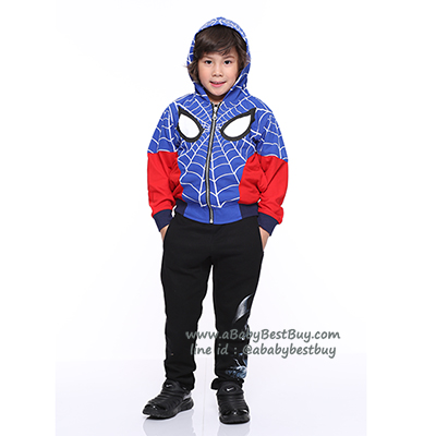 ฮ " S-M-L-XL " เสื้อแจ็คเก็ต Spiderman เสื้อกันหนาว เด็กผู้ชาย สีน้ำเงิน รูดซิป มีหมวก(ฮู้ด) ใส่คลุมกันหนาว กันแดด สุดเท่ห์ ใส่สบาย ลิขสิทธิ์แท้ (ไซส์ S-M-L-XL )