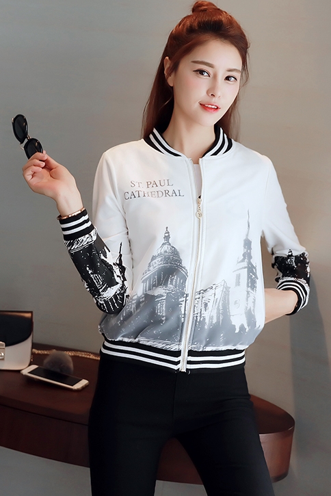 เสื้อคลุมแฟชั่นเกาหลี ตัดเย็บ2ชั้น ด้านในเนื้อหนาพิมพ์ลาย ด้านนอก ผ้าชีฟองโปร่งแสงสีขาว