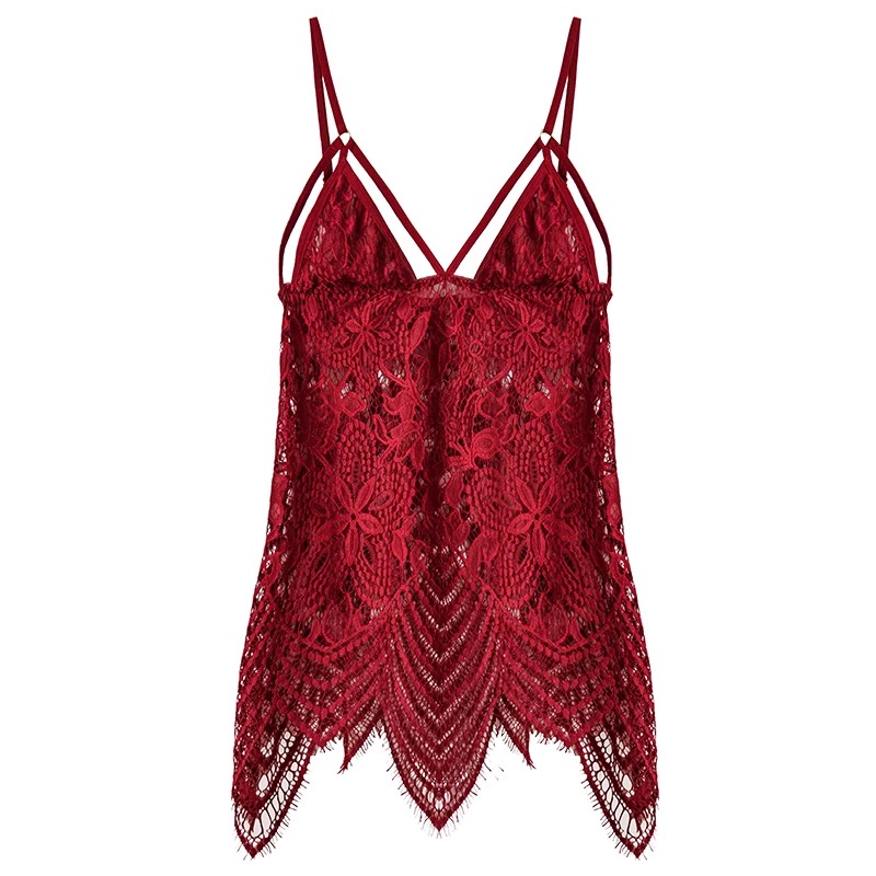 ชุดนอนเซ็กซี่ ชุดนอนแต่งฉลุลูกไม้ สีแดง เนื้อผ้าทิ้งตัว สวยหรูมากคะ