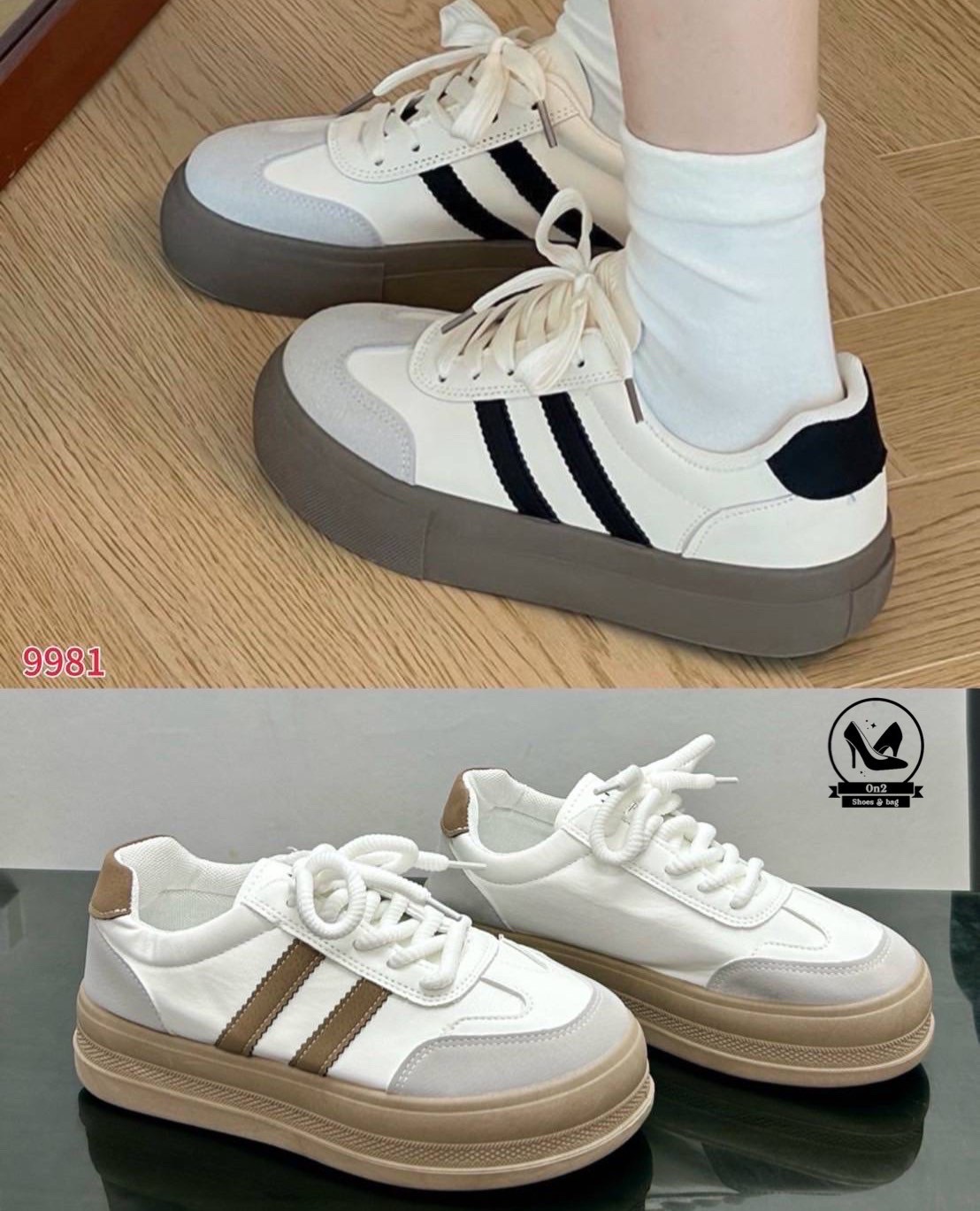 รองเท้าผ้าใบทรงสวย ดีไซน์ลายแถบสองข้าง ใส่แล้วลุคดูแพงแบบแกล้ง ๆ แต่ราคาเป็นมิตรสุด ๆ พื้นหนาแบบกำลังดี ช่วยเพิ่มความสูงแถมขาดูเรียวขึ้นทันตา ใส่ไปเรียน ทำงาน เที่ยว คาเฟ่ ได้หมดทุกมูด