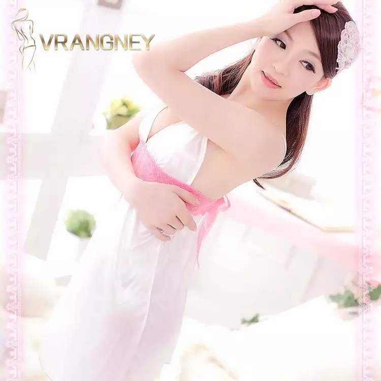 ชุดนอนเซ็กซี่ ขุดนอนสายเดี่ยว สีขาว แต่งลูกชมพู สวยหวานมากๆคะ Free size