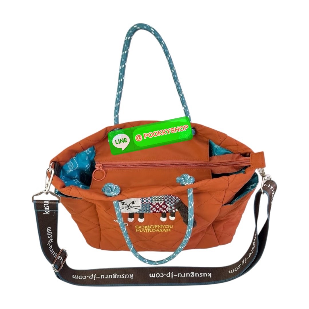 กระเป๋าโท้ท Kusuguru Japan Matilda-san กระเป๋าผ้าโพลีเอสเตอร์แบบสะพายข้างลายแมว Matilda จากคอลเลคชั่น 2025