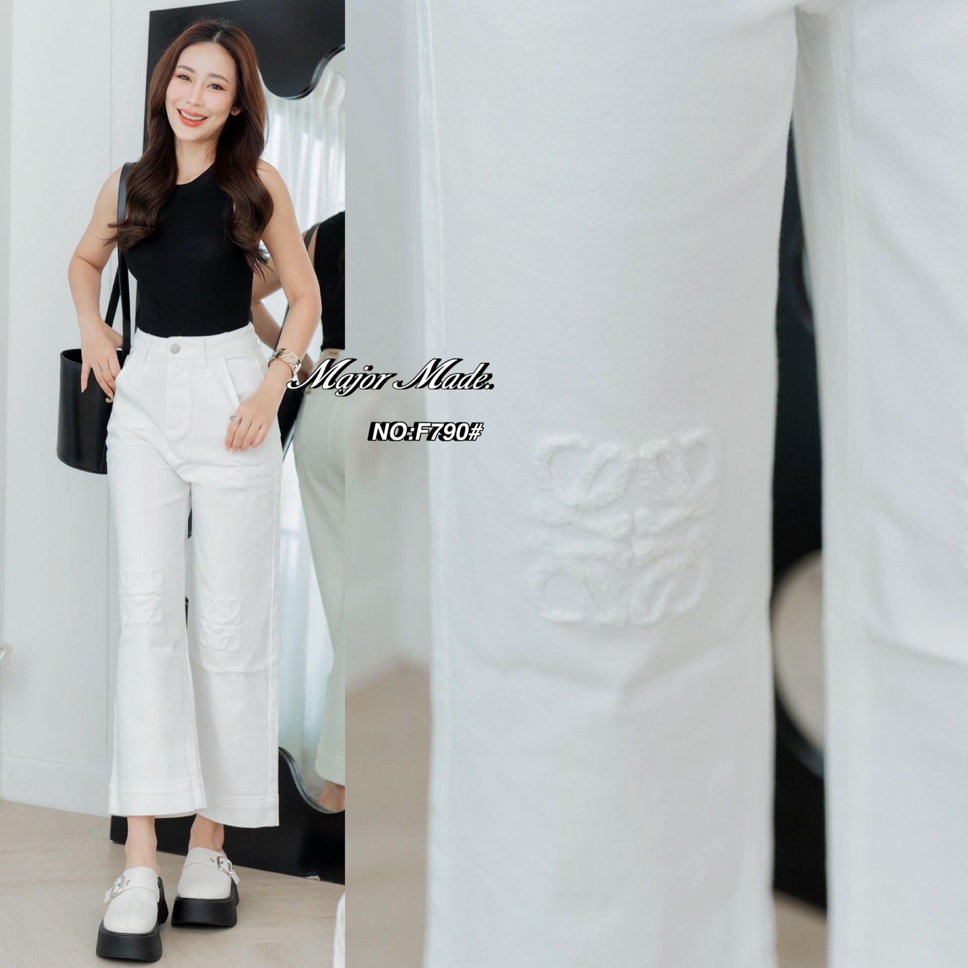 กางเกงแฟชั่น No. RGF790# -กางเกงยีนส์สีขาวขา9ส่วน ทรงมาใหม่คะ ทรงนี้ปีนี้มาแรงมากค่ะ