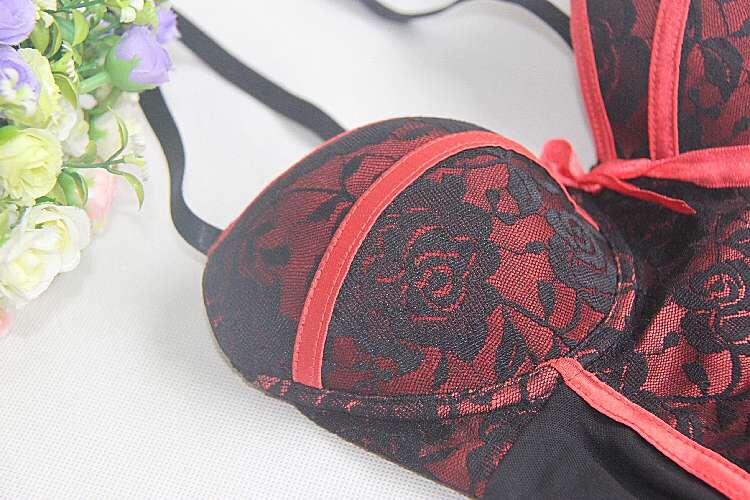 ชุดคอร์เซ็ต เดรสสั้น ชุดรัดทรง สไตล์คอร์เซ็ต แต่งริบบิ้นผูกหลัง สีดำ แต่งขลิบลูกไม้ส้ม มีดันทรงในตัว +สายรัดถุงน่อง Size M (B75 /C70) งานนอก สวยเทพเลยคะ