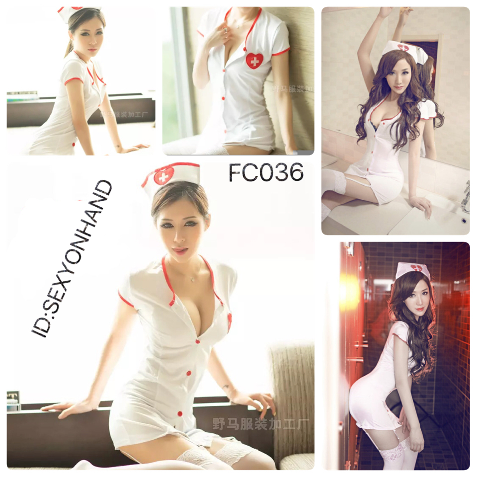 ชุดนางพยาบาลสาวเซ็กซี่ ชุดคอสเพลย์ พยาบาลสาวแสนสวย+หมวกนางพยาบาล+สายรัดถุงน่อง +ถุงน่องตาข่ายขาว ขอบลูกไม้เข้าชุด