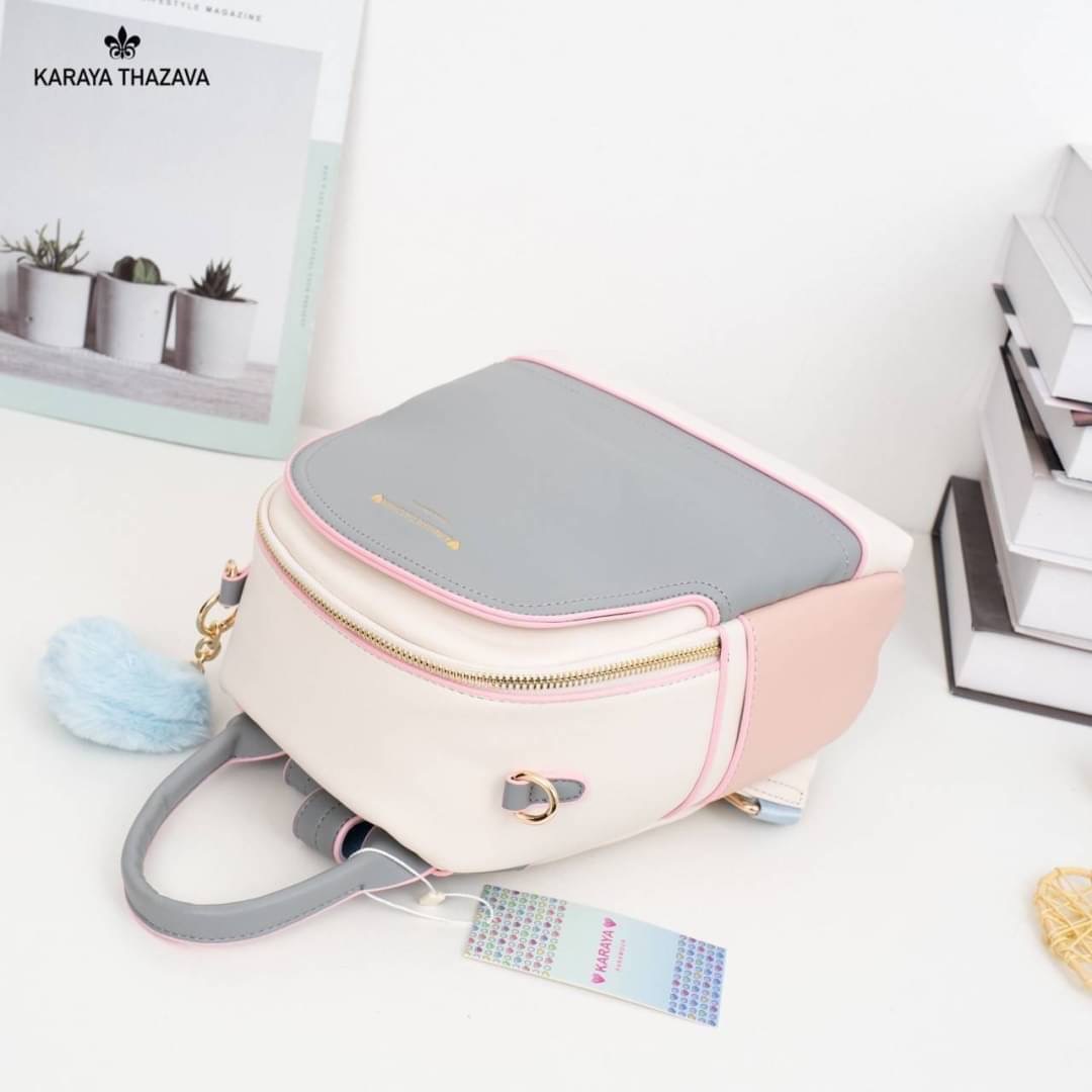 พร้อมส่ง เป้หนัง Karaya แบรนด์แท้ เป้ได้+สะพายข้างได้ สายสปอต สีทรูโทนพาสเทล สวยละมุน แถมฟรี‼️ปอมๆ