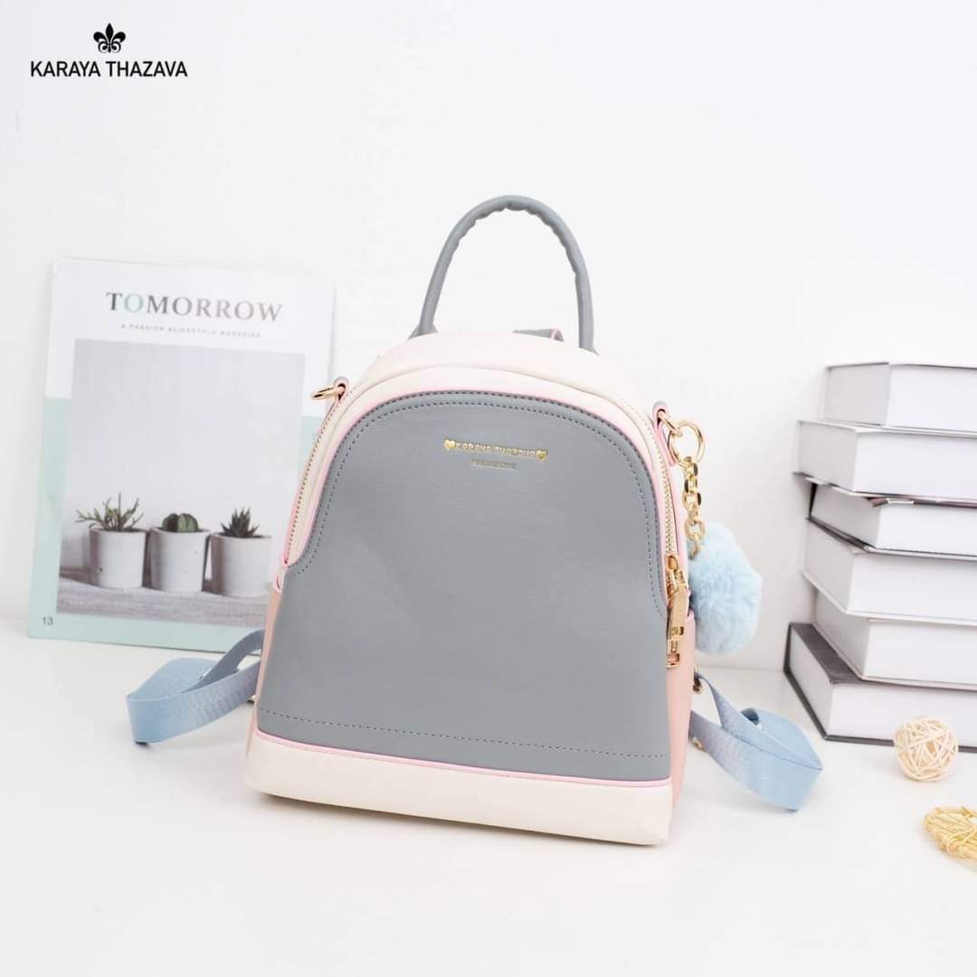 พร้อมส่ง เป้หนัง Karaya แบรนด์แท้ เป้ได้+สะพายข้างได้ สายสปอต สีทรูโทนพาสเทล สวยละมุน แถมฟรี‼️ปอมๆ