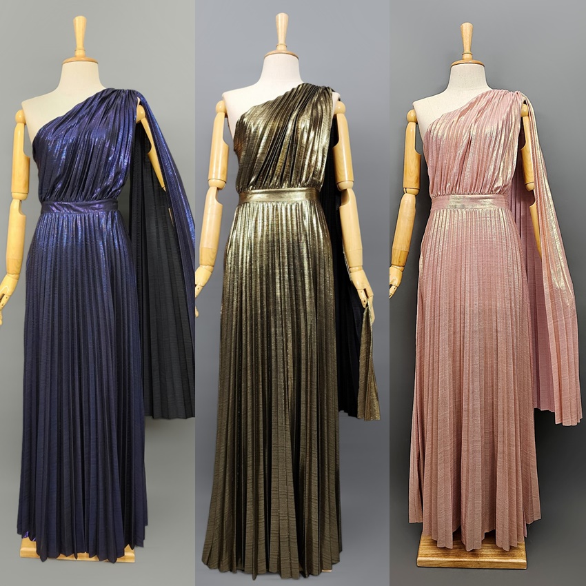 เดรสแฟชั่น แม็กซี่เดรสเสื้อไหล่เดียว ดีเทลผ่าแขนเสื้อด้านใน