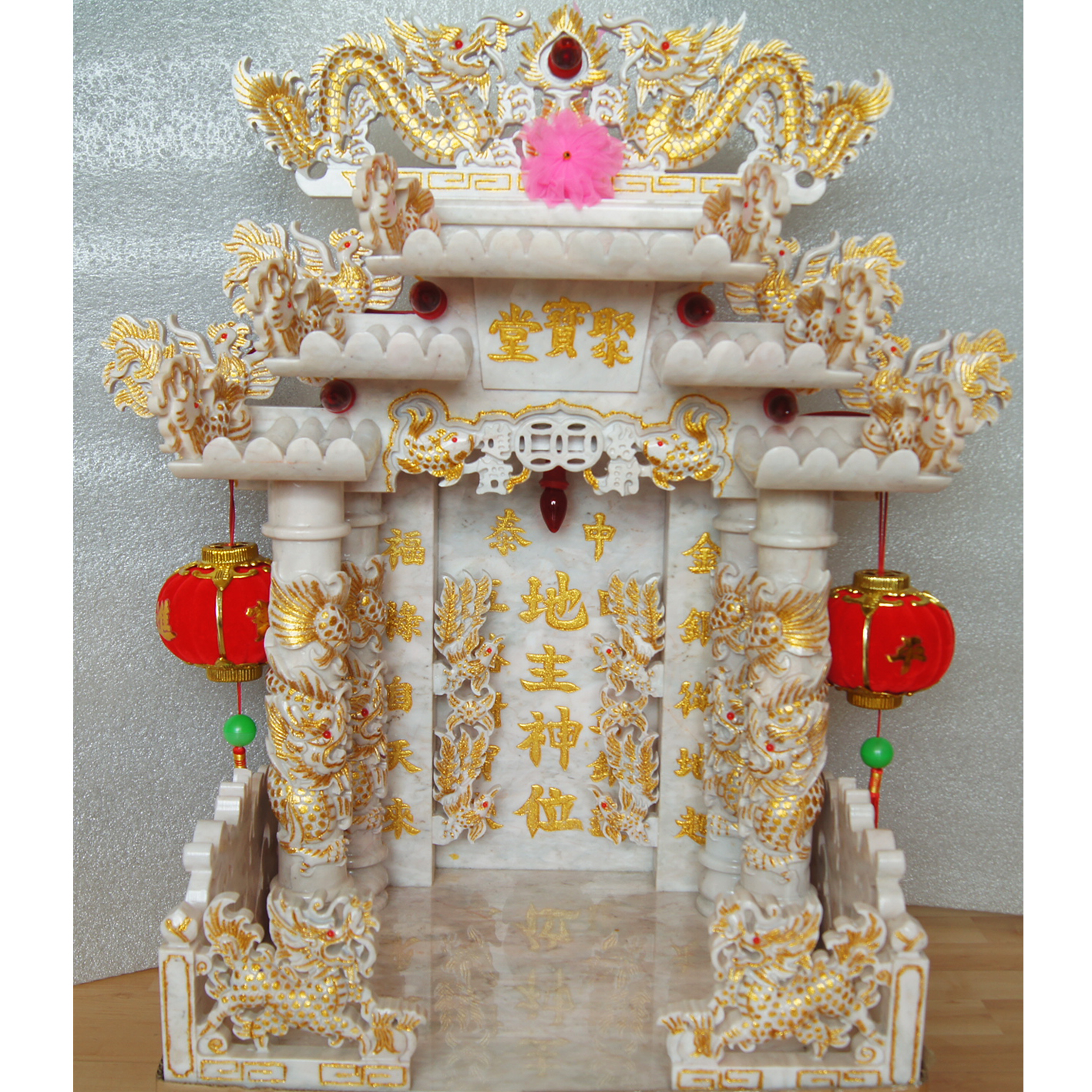 ศาลเจ้าที่หินอ่อน (ตี่จู้หินอ่อน ตี่จู้เอี๊ยะ) 18 นิ้ว 888 4 เสา 5 หลังคา เกล็ดทอง (หินสีขาว)