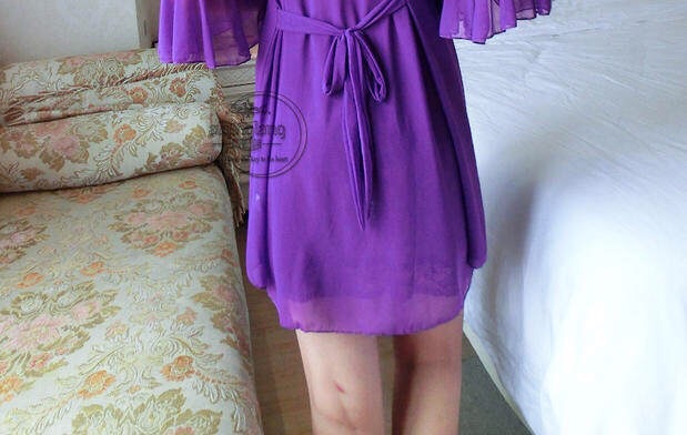 ชุดคลุม เซ็ท ชุดนอนสายเดี่ยว แต่งระบายเนื้อผ้าซีทรู สีม่วง ผ้าเกรดพรีเมี่ยม ทิ้งตัว สวยหรู มีน้ำหนัก