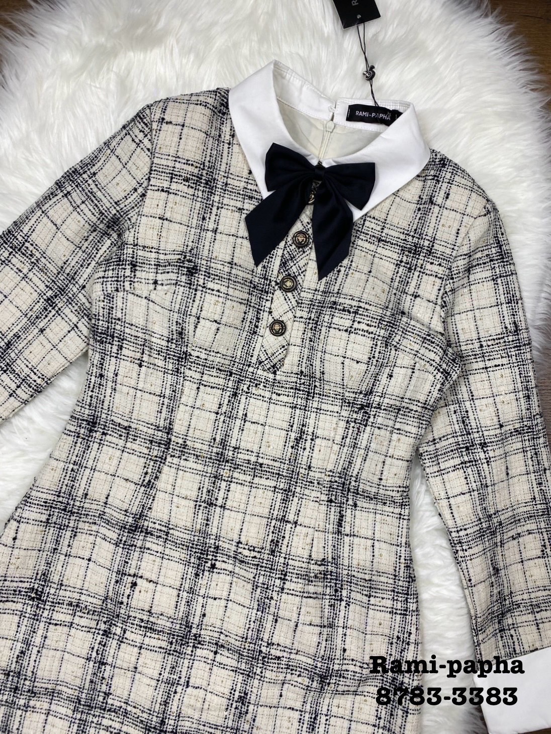 เดรสแฟชั่น เดรสคอปกเนื้อผ้าทวีตผสมดิ้นทองสวยหรูโดดเด่น เนื้อผ้าเกรดพรีเมี่ยม