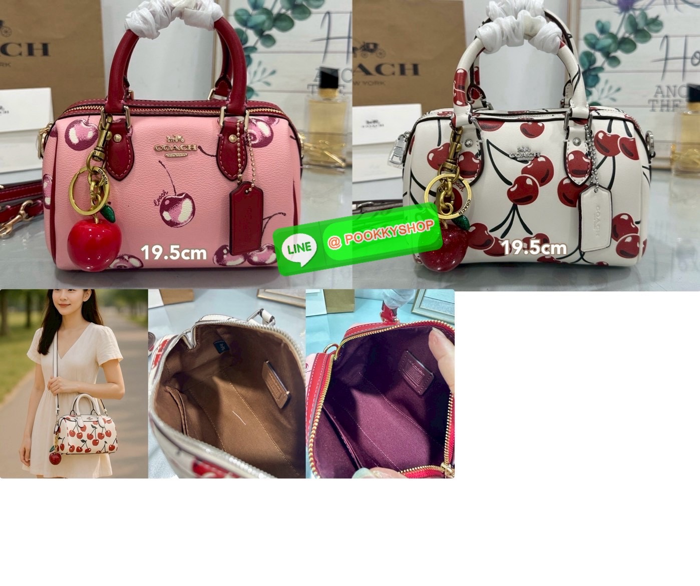 🍒 Coach CY745 – Mini Rowan Crossbody Bag With Cherry Print ใบจิ๋วแต่น่ารักที่สุดในโต๊ะวันนี้ สดใสขี้เล่น สะพายเมื่อไหร่…ก็น่ามองเสมอ “หวานแบบเด็กผู้หญิง สดใสแบบผู้หญิงเก่ง และซ่อนความขี้เล่นไว้ในใบเดียว”Coach Mini Rowan รุ่นพิเศษพิมพ์ลาย Cherry ทั