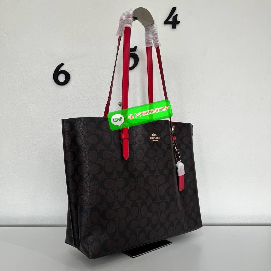 Coach MOLLIE TOTE IN SIGNATURE CANVAS (COACH 1665) กระเป๋าหนังใบเคลือบซิกเนเจอร์และหนังเรียบ ภายในกระเป๋ามัลติฟังก์ชั่น ปิดด้วยซิป ซับในผ้า หูหิ้วพร้อมหูหิ้ว 10 1/4" ช่องเปิดด้านข้าง