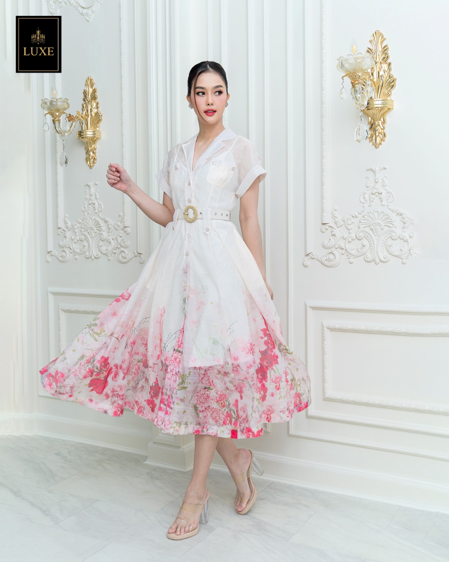 เดรสแฟชั่น เดรสเสื้อคอปกเทเลอร์ แต่งกระเป๋าสองข้าง