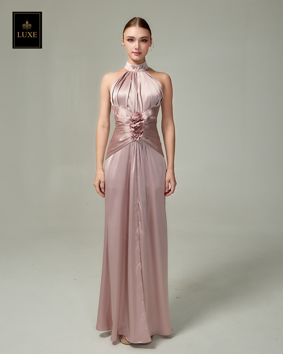 เดรสแฟชั่น แม็กซี่เดรสเสื้อคอกลมแขนกุด กระโปรงผ่าหน้าขา