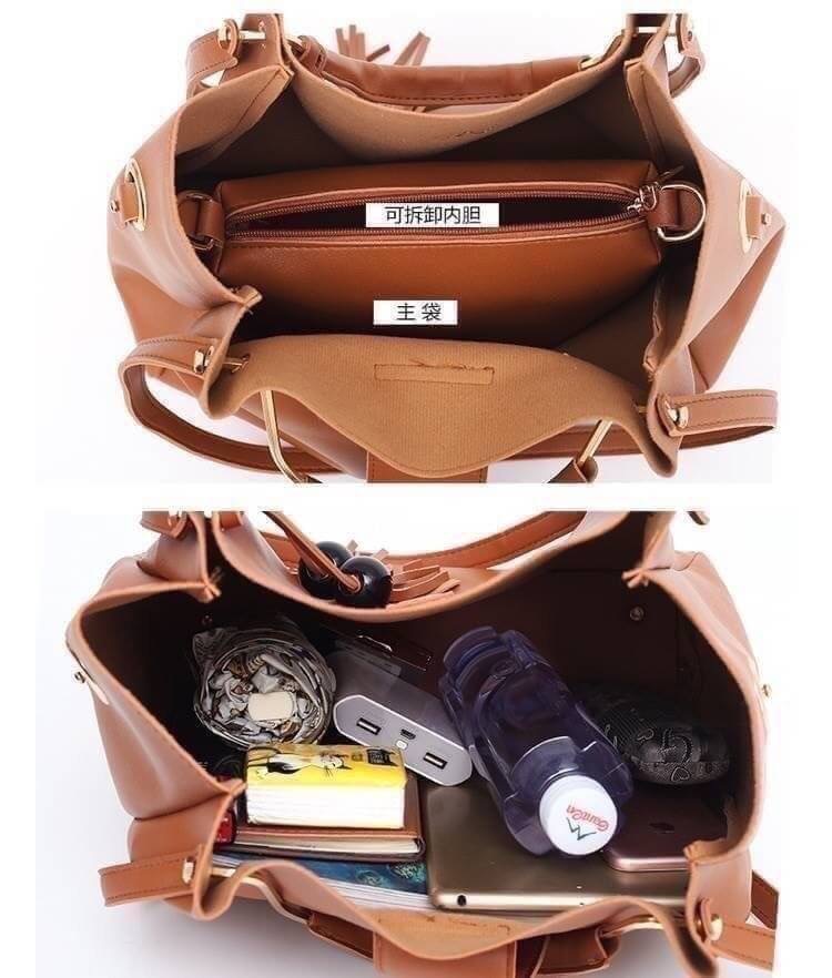 พร้อมส่ง PB626 (ผลิตใหม่งานดีกว่าเดิม) มาแล้วจ้า ครบสี รุ่นขายดีตลอดกาล งานเซตหรู ดูแพง ใบใหญ่ออกแบบสวยเข้ากับทุกชุด ตกแต่งพู่สวยงาม สายยาวติดกับตัวกระเป๋าถอด ไม่ได้ค่ะ ผลิตจากหนัง pu เกรดพรีเมี่ยม คุ้มมากได้ถึง 3 ใบ จัดเซตเข้ากั้นนนเข้ากัน สาวๆรีบจัดเลยจ