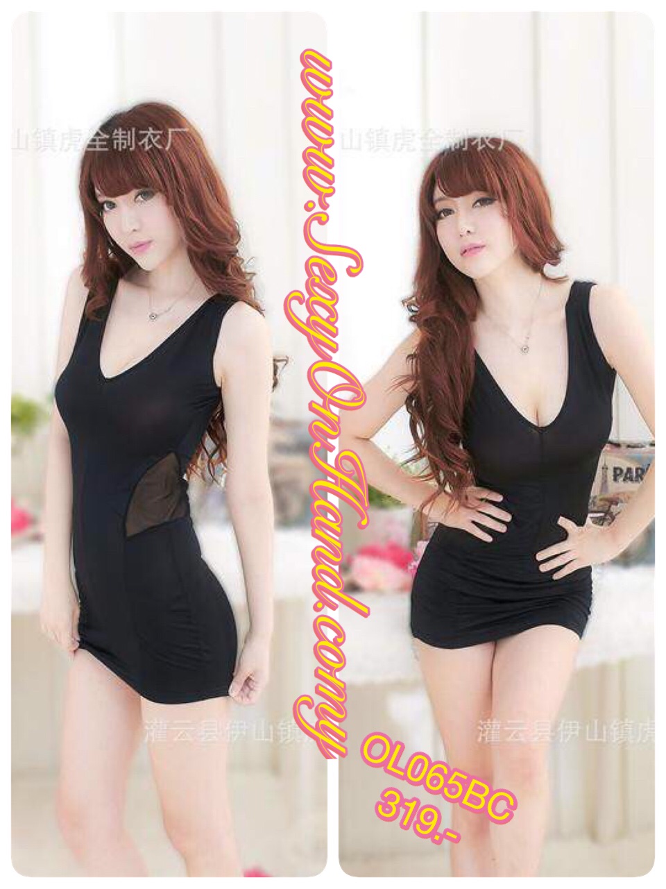 ชุดเดรสสั้น ชุดปาร์ตี้ เดรสสั้นสีดำ แต่งซีทรูช่วงเอว และด้านหลัง สวยเปรี้ยวคะ +G-string