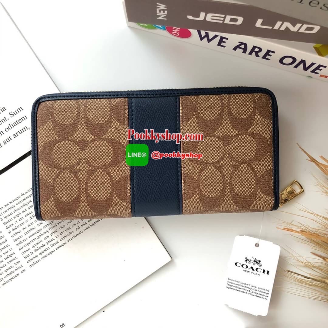 COACH Accordion Zip Wallet in Signature Coated Canvas with Leather กระเป๋าสตางค์ใบยาว เปิด-ปิดกระเป๋าด้วยซิปรอบ ด้านในมีช่องใส่บัตร ช่องใส่ธนบัตร และช่องซิปใส่เหรียญค่ะ
