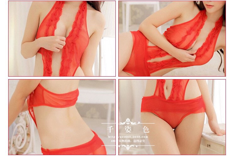 ชุดเซ็กซี่ ยั่วน้ำลาย แบบ วันพีซ ซีทรู สีแดง เว้าลึกช่วงกลางอก และแต่งระบายขอบ เว้าเอว โชว์สัดส่วน เว้าโค้ง ได้เซ็กซี่ แบบมีระดับคะ