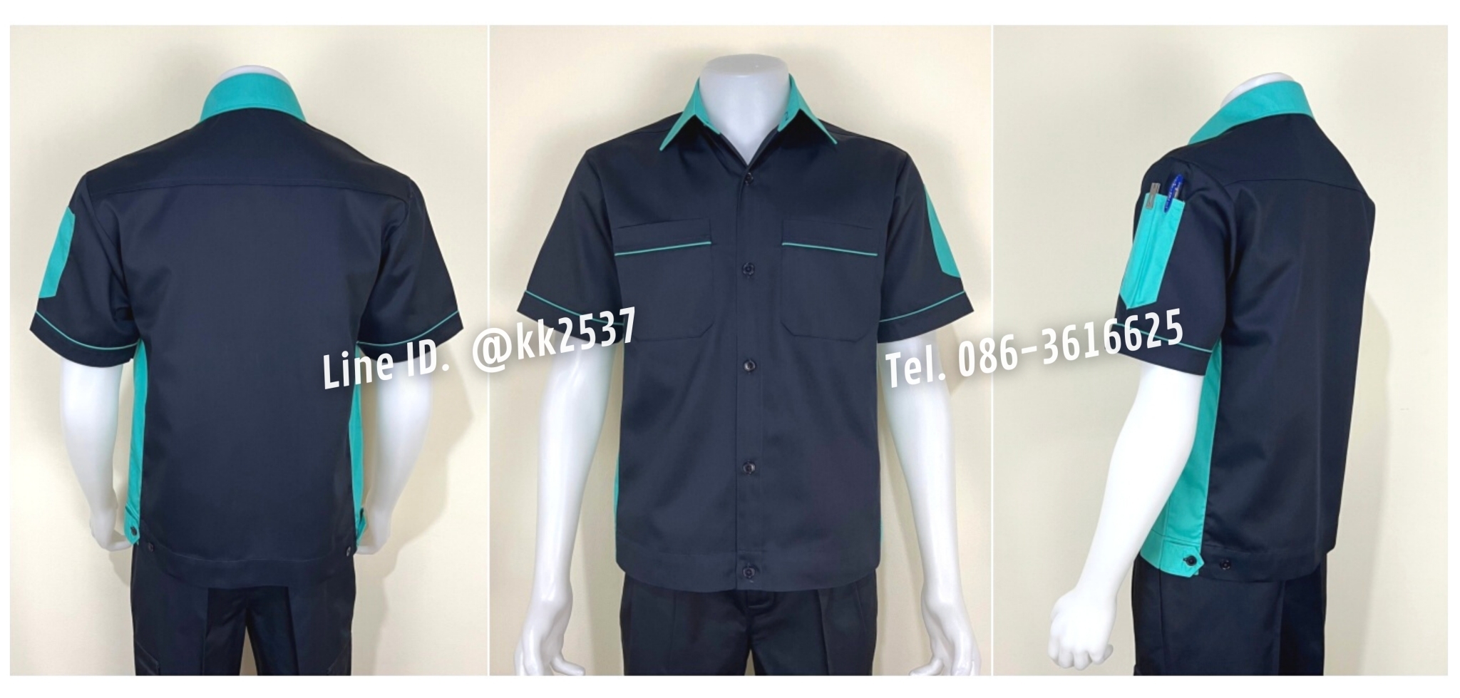 รหัส A 225 เสื้อช่างแขนสั้นแบบกรมข้างฟ้าอ่อน(สั่งตัด)